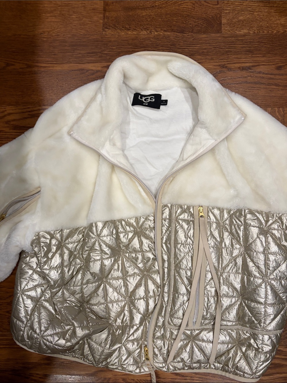 UGG Cream and Metallic Gold Quilted Sherpa Puffer Jacket